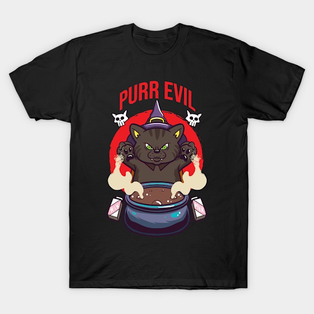 Purr Evil Halloween Witch Cat T-Shirt by Littlelimehead